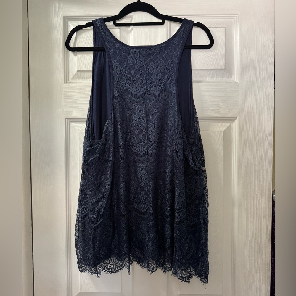 Maurices Navy Lace Tank Top 2X Sheer Layering Boho Scalloped Hem - Picture 4 of 5